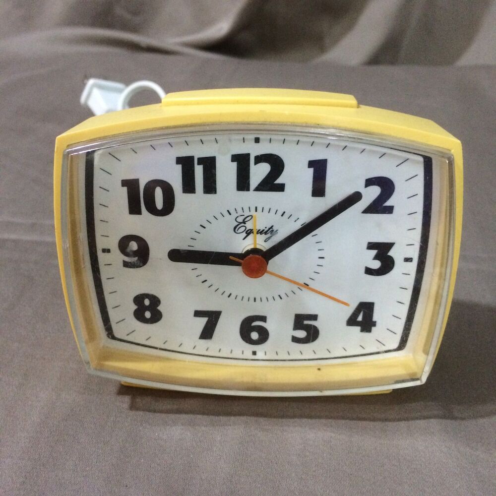 Vintage 80s Equity Model 33100 Vintage Alarm Clock Yellow Working Light No Alarm
